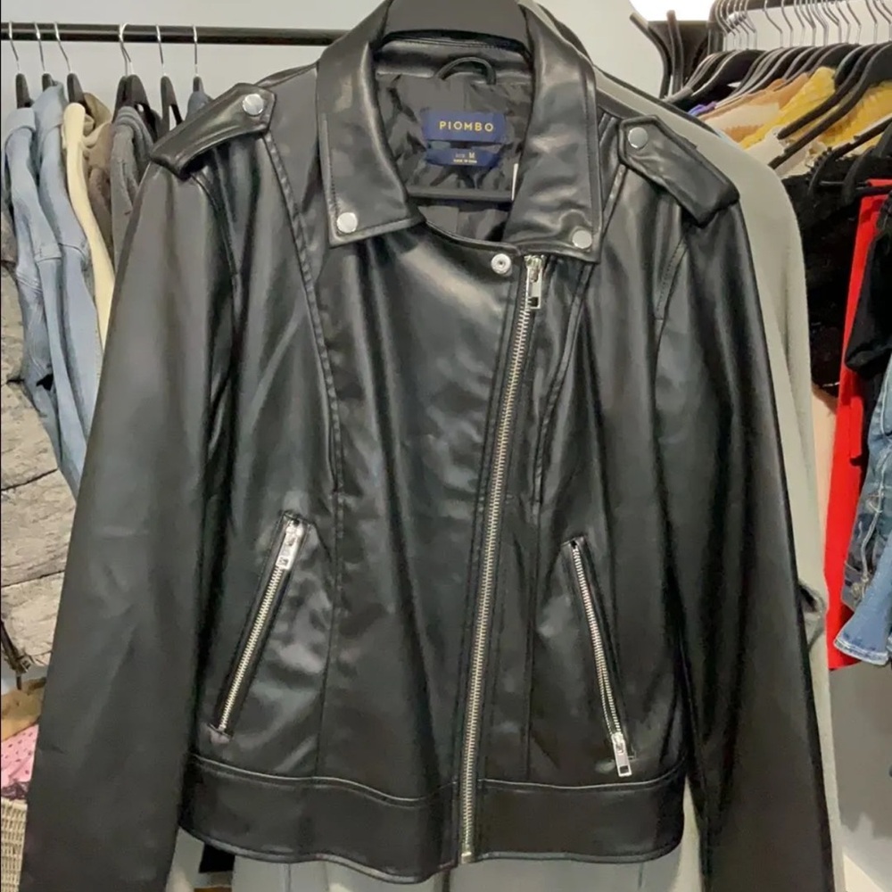 Piombo Black Faux Leather Jacket
